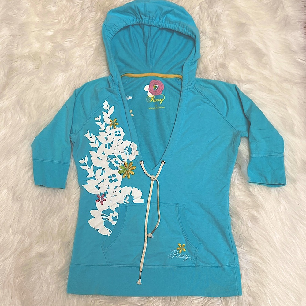 Vintage Roxy Hoodie, Size Medium, bright light blue